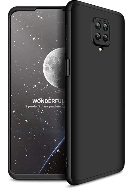 Case 4U Xiaomi Redmi Note 9S / 9 Pro Kılıf 3 Parçalı Tam Koruma Sert Mika Ays Kapak Siyah