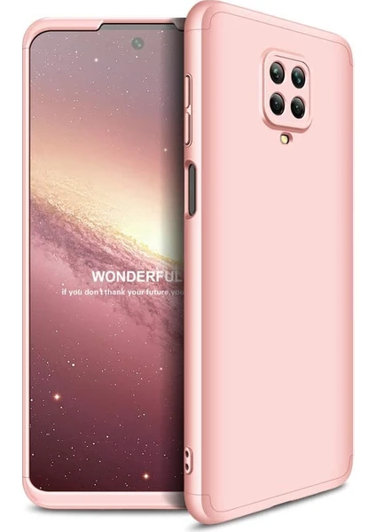 Case 4U Xiaomi Redmi Note 9S / 9 Pro Kılıf 3 Parçalı Tam Koruma Sert Mika Ays Kapak Rose Gold