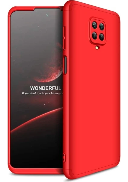 Case 4U Xiaomi Redmi Note 9S / 9 Pro Kılıf 3 Parçalı Tam Koruma Sert Mika Ays Kapak Kırmızı