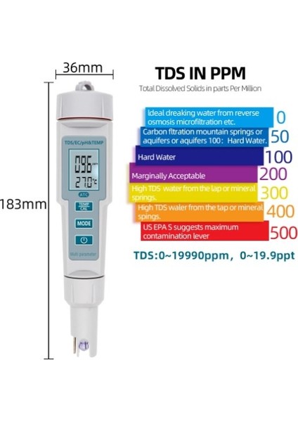 Yeni 4 In 1 Ph/ec/tds Sıcaklık Ölçer Su Geçirmez Ph Ölçer LED Su Kalitesi Monitör Test Cihazı