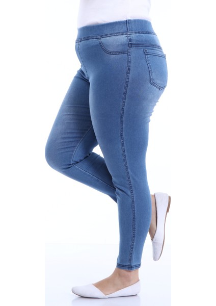 Kadın Ful Likralı Beli Lastikli Tayt Kot Pantolon (Açık Mavi) fırsatları