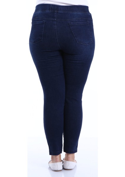 Kadın Ful Likralı Beli Lastikli Tayt Kot Pantolon (Koyu Mavi) fiyatları