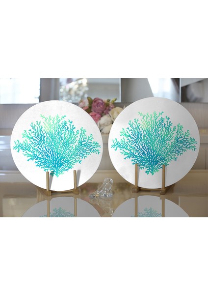 2'li Beyaz Zeminde Yeşil Renkli Su Yosunu Desenli Dijital Baskılı Modern Yuvarlak Servis Altlığı - Supla fiyatları