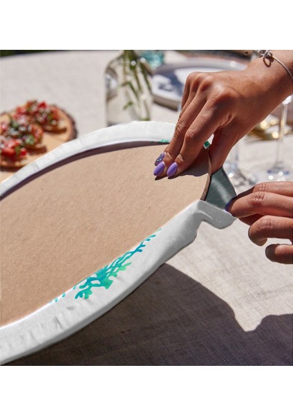 2'li Beyaz Zeminde Yeşil Renkli Su Yosunu Desenli Dijital Baskılı Modern Yuvarlak Servis Altlığı - Supla fırsatları