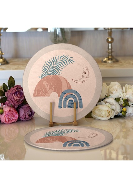 2'li Pastel Zeminli Geometrik Desenli Dijital Baskılı Modern Yuvarlak Servis Altlığı - Supla