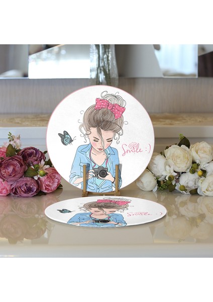 2'li Özel Tasarım Smile Take Up Desenli Modern Yuvarlak Servis Altlığı - Supla modelleri