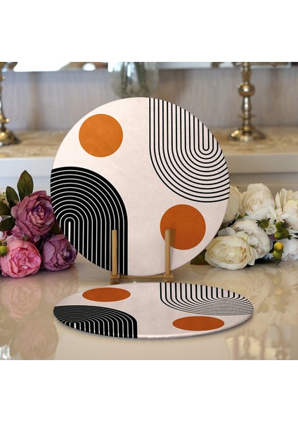 2'li Renkli Zeminli Geometrik Desenli Dijital Baskılı Modern Yuvarlak Servis Altlığı - Supla