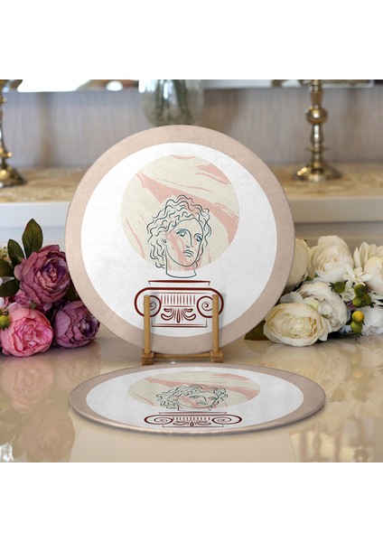 2'li Pastel Zemin Üzerinde Yaprak Desenli Dijital Baskılı Modern Yuvarlak Servis Altlığı - Supla