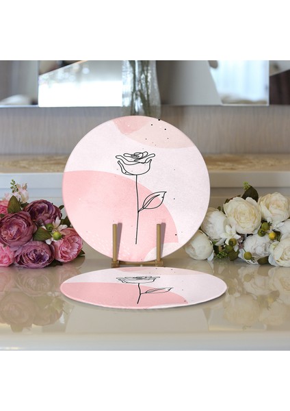 2'li Pastel Renkli Onedraw Gül Resimli Dijital Baskılı Modern Yuvarlak Servis Altlığı - Supla modelleri