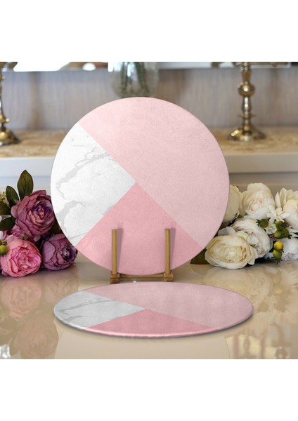 2'li Pastel Zeminli Geometrik Desenli Dijital Baskılı Modern Yuvarlak Servis Altlığı - Supla