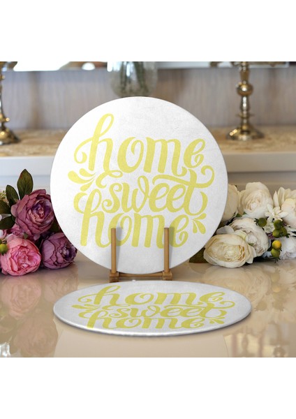 2'li Sarı Home Sweet Home Modern Yuvarlak Servis Altlığı - Supla