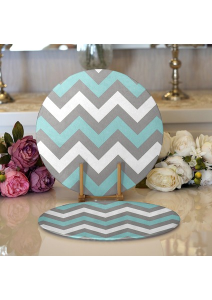 2'li Gri Turkuaz Zigzag Desenli Dijital Baskılı Modern Yuvarlak Servis Altlığı - Supla