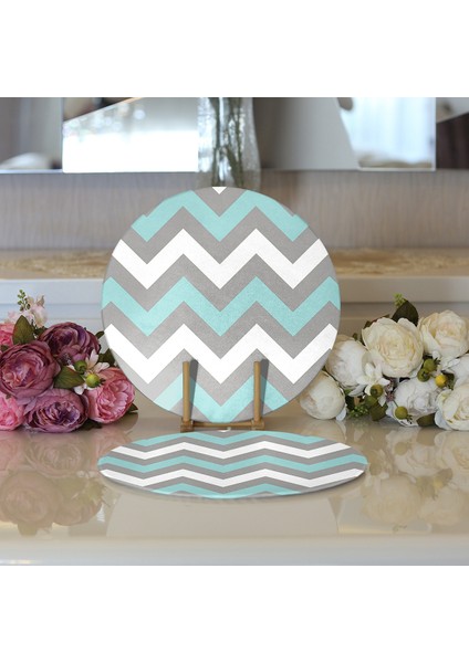 2'li Gri Turkuaz Zigzag Desenli Dijital Baskılı Modern Yuvarlak Servis Altlığı - Supla modelleri