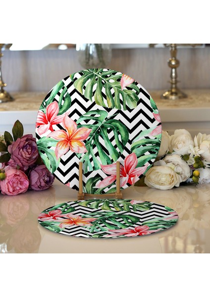 2'li Zigzag Zebra Desenli Dijital Baskılı Modern Yuvarlak Servis Altlığı - Supla