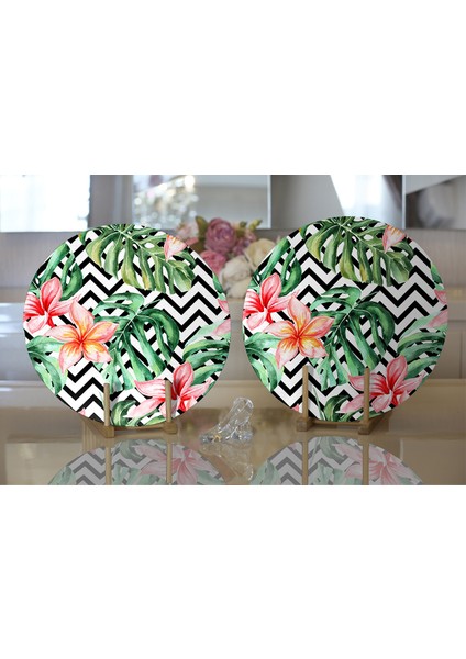 2'li Zigzag Zebra Desenli Dijital Baskılı Modern Yuvarlak Servis Altlığı - Supla
