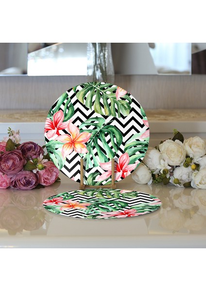 2'li Zigzag Zebra Desenli Dijital Baskılı Modern Yuvarlak Servis Altlığı - Supla