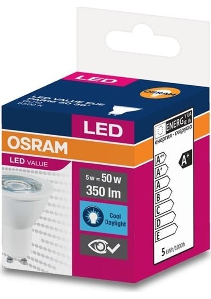 Ledvalue 5W (50W) LED Spot Ampul GU10 Gün Işığı 12'li