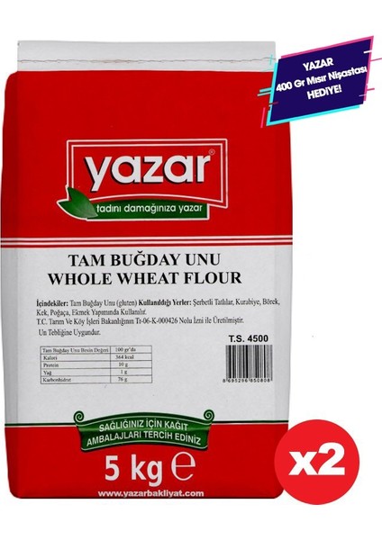 Taş Değirmende Öğütülmüş Tam Buğday Unu 5 kg x 2'li