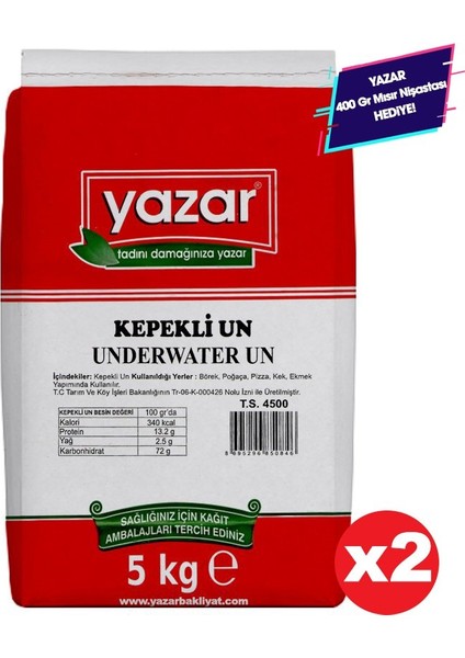 Taş Değirmende Öğütülmüş Tam Buğday Kepekli Un 5 Kg. 2'li