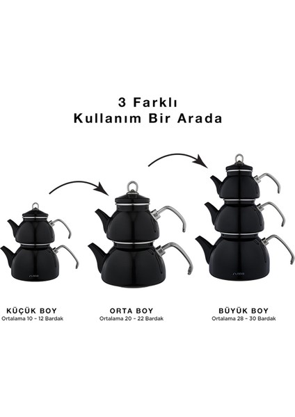 NV10021 Siyah Emaye 3 Katlı Çaydanlık Takımı fırsatları