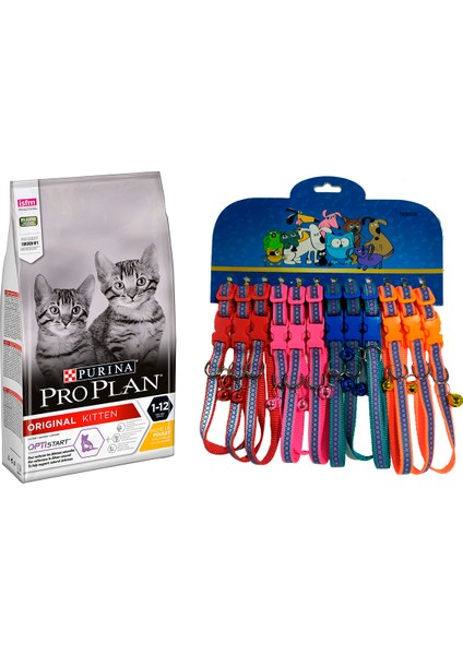 Proplan Kitten Junior Yavru Tavuklu Chicken Kedi Maması 3 kg ve Desenli Zilli Kedi Tasması