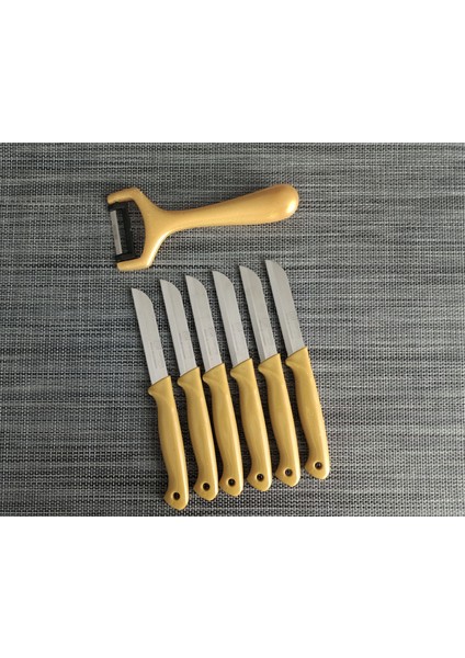6'lı Meyve Bıçağı ve Soyacak Simli Sarı 7'li Set