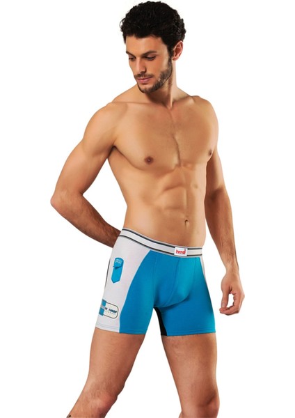 308 Pamuklu Likralı Erkek Boxer Külot - Aqua
