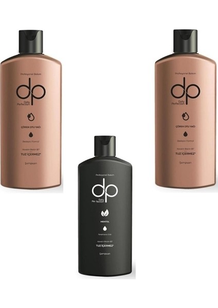 Tuzsuz Şampuan 2X250 ml Çörekotu Yağı + Dp Şampuan 250 ml Mentol