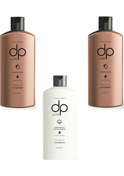 Tuzsuz Şampuan 2X250 ml Çörekotu Yağı + Dp Tuzsuz Şampuan 250 ml Pamuk Sütü ve Buğday Proteini