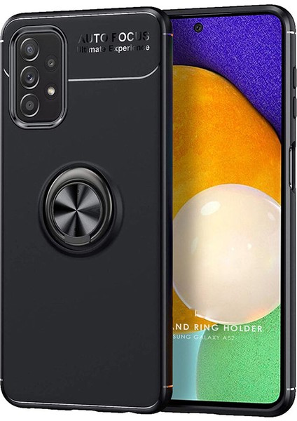 Samsung A72 Focus Serisi Yüzük Standlı Silikon Kılıf - Siyah