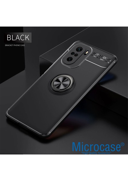 Xiaomi Redmi K40 Focus Serisi Yüzük Standlı Silikon Kılıf - Siyah fiyatları