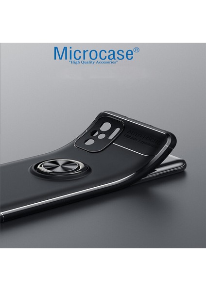 Xiaomi Redmi Note 10 Pro Focus Serisi Yüzük Standlı Silikon Kılıf - Siyah modelleri