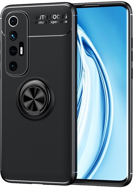 Xiaomi Mi 10S Focus Serisi Yüzük Standlı Silikon Kılıf - Siyah
