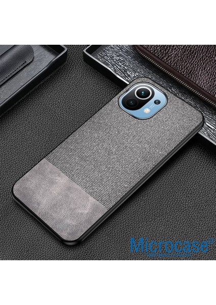 Xiaomi Mi 11 Youth Fabrik Serisi Kumaş ve Deri Desen Kılıf - Gri fiyatları