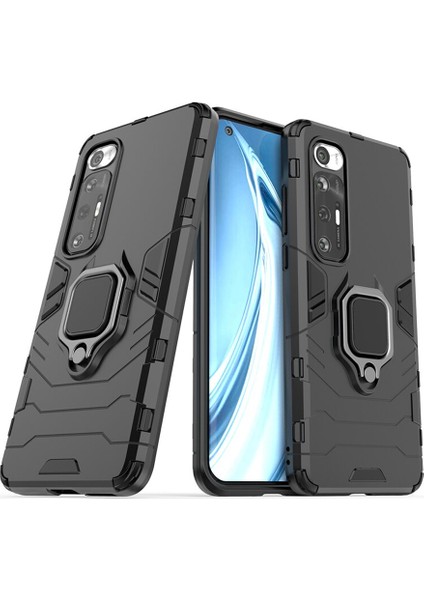 Xiaomi Mi 10S Batman Serisi Yüzük Standlı Armor Kılıf - Siyah