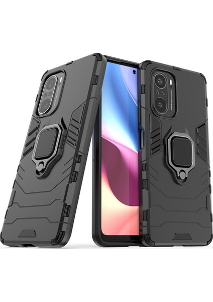 Xiaomi Poco F3 Batman Serisi Yüzük Standlı Armor Kılıf - Siyah