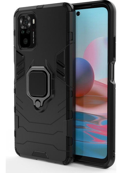 Xiaomi Redmi Note 10S Batman Serisi Yüzük Standlı Armor Kılıf - Siyah