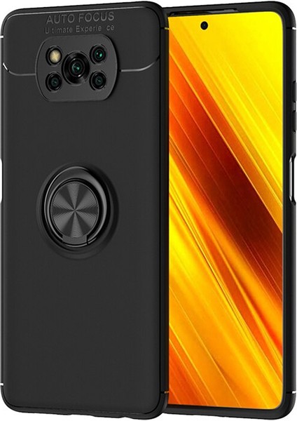 Xioami Poco X3 Pro Focus Serisi Yüzük Standlı Silikon Kılıf - Siyah