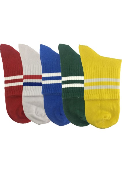 Unisex 5'li Renkli Kısa Tenis Çorapı