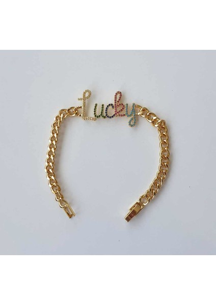 Scritto Lucky Şans Yazılı Gold Bileklik