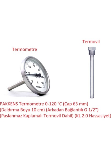 Termometre 0-120 °c (Çap 63 Mm) (Daldırma Boyu 10 Cm) (Arkadan Bağlantılı G 1/2") 0634020205