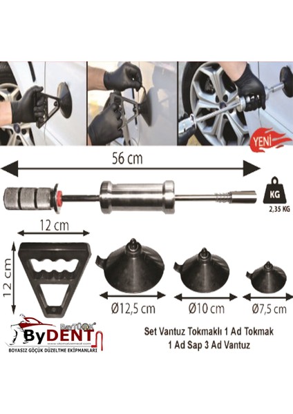 Pdr Manuel Kaporta Çektirme Saplı Vantuz Seti Tokmaklı 1 Ad Tokmak 1 Ad Sap 3 Ad Vantuz
