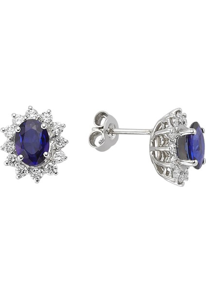 Pırlanta ve Oval Safir Taşlı Anturaj Küpe 0417E10015