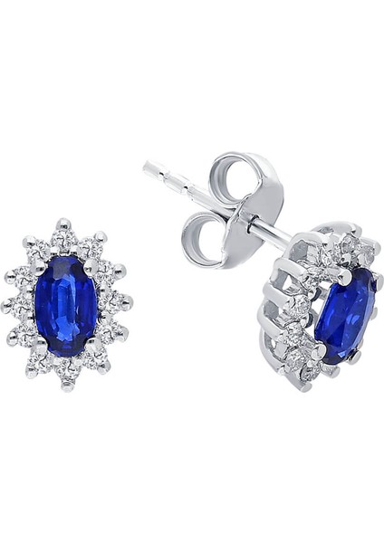 Pırlanta ve Oval Safir Taşlı Anturaj Küpe 0417E0022