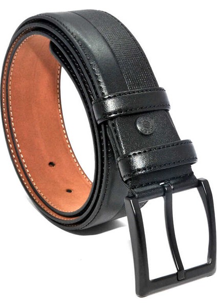 Siyah Suni Deri Desenli 4 Cm.lik Klasik Kemer - 7400-01-21M