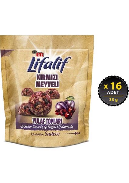 Lifalif Kırmızı Meyveli Yulaf Topları 33 g x 16 Adet