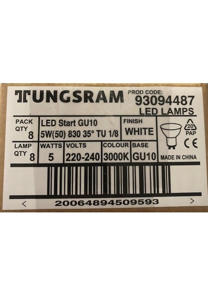 5W GU10 3000K Tungsram LED Çanak Ampul(8li Paket) modelleri
