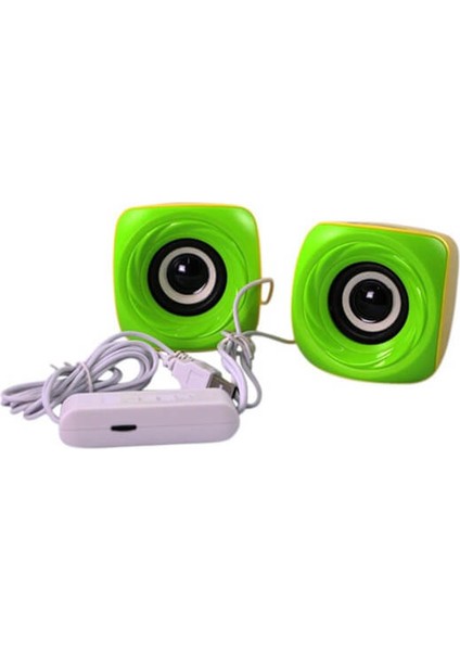 T11 Mini USB 2.0 Hoparlör 1+1 Ses Bombası USB Stereo Speaker - Yeşil Sarı