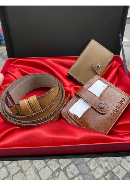 Taba Mekanizmalı Kilitli Cüzdan Kemer Kartlık Şık Seti