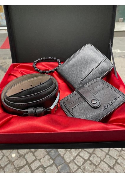 Siyah Klasik Cüzdan Kemer Kartlık Bileklik Şık Seti